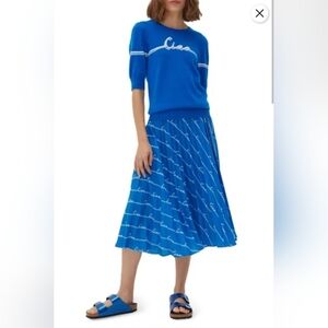 Chinti & Parker Blue "Ciao" Accordion Pleated Midi Skirt Size 4